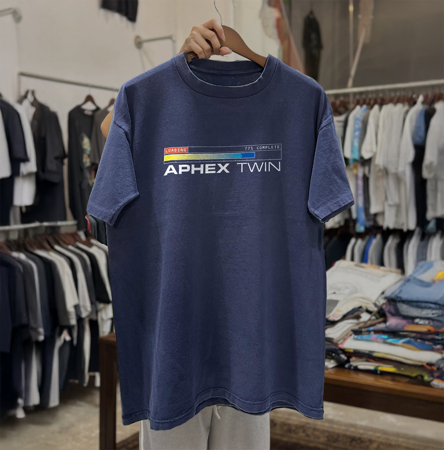 APHEX TWIN X PLAYSTATION STAFF LIMITED NAVY T-SHIRT