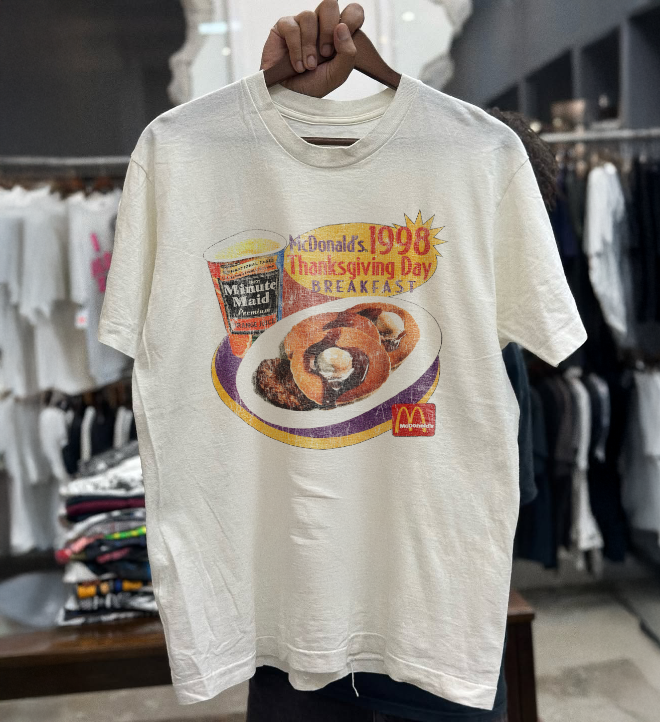 1998 THANKS GIVING BREAKFAST RARE MICKY D'S (90s ENERGY) WHITE T-SHIRT