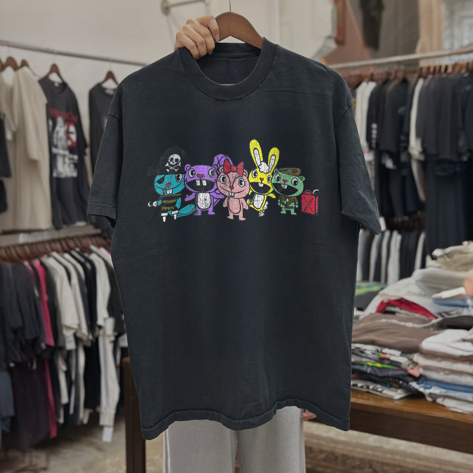 Y2K HAPPY TREE FRIENDS Y2K ENERGY LIMITED BLACK T-SHIRT