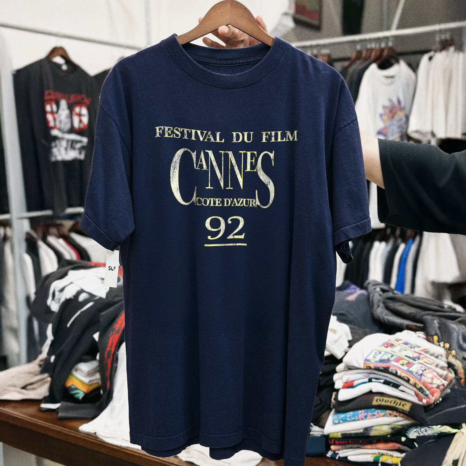 CANNES FILM FEST 1992 JOE PESCI BANGER LIMITED NAVY T-SHIRT